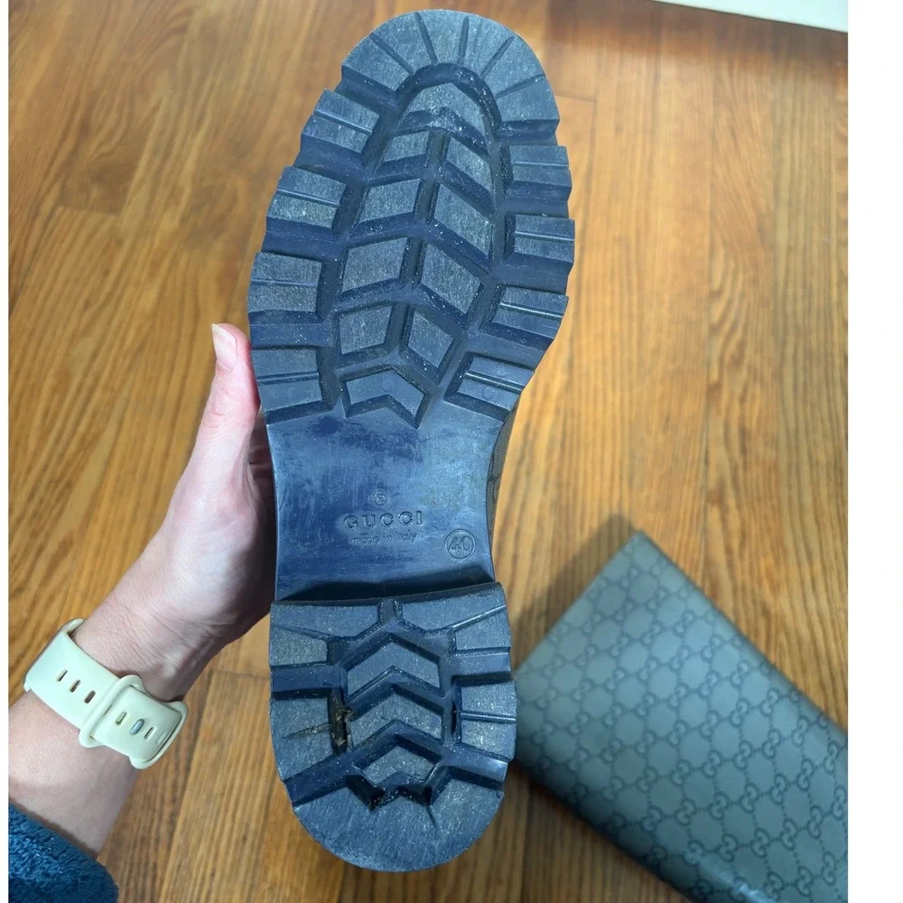 Gucci GG Monogram Clear Grey Blue Rubber Rain Boots Size 40 Made in Italy
